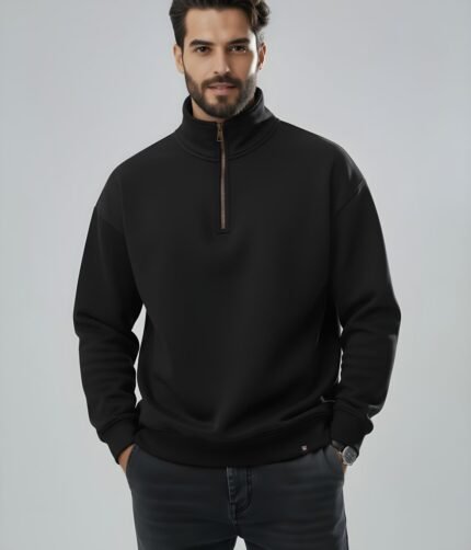 Half Zip Sweatshirt Black – Heavy Cotton | IZO Store
