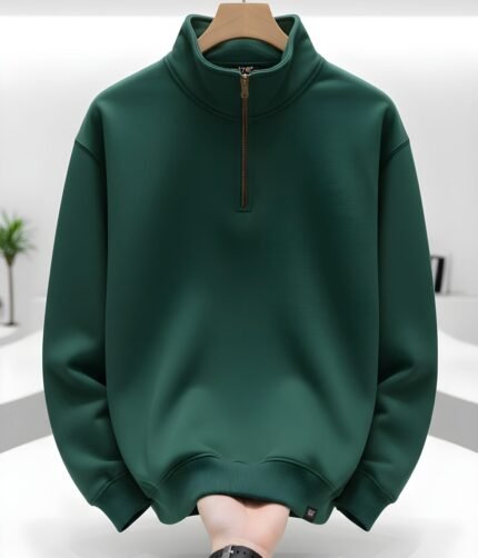 Half Zip Sweatshirt Dark Green – Heavy Cotton | IZO Store
