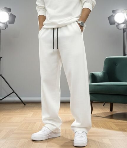 Men’s Winter Wide Leg Sweatpants – White | IZO Store