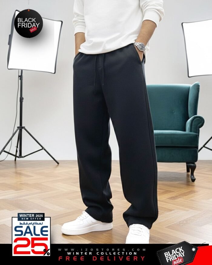 Men’s Winter Wide Leg Sweatpants – Black | IZO Store