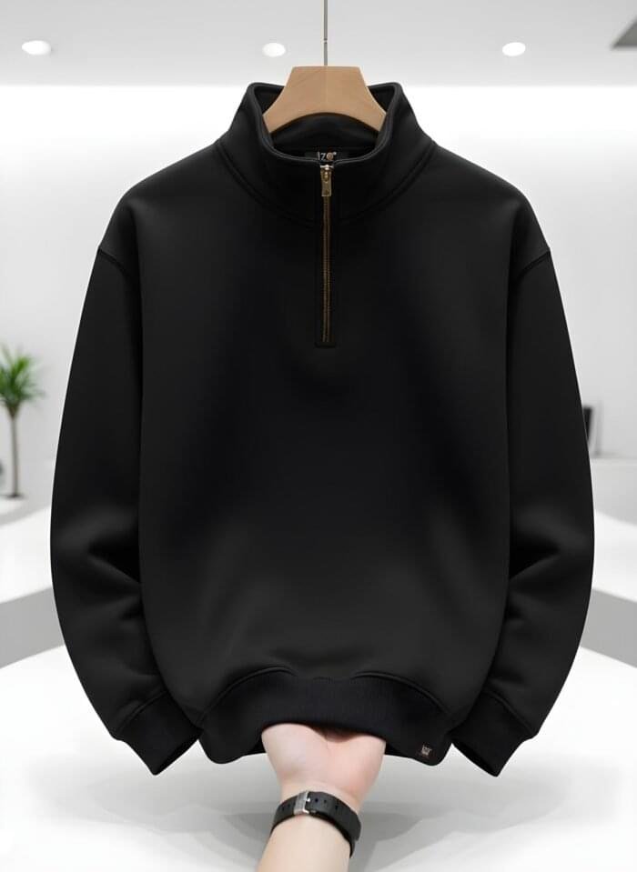 WhatsApp Image 2025-11-08 at 1.53.36 PM Half Zip Sweatshirt Black – Heavy Cotton | IZO Store