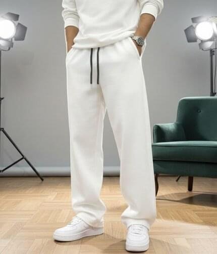 Men’s Winter Wide Leg Sweatpants – White | IZO Store